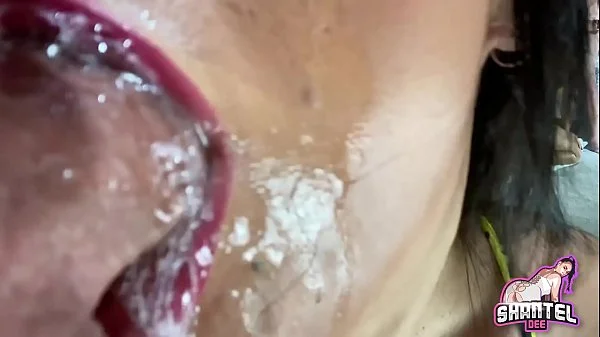 Extreme Close Up Deepthroat Blowjob ASMR Sloppy Throatpie & Ass in Mirror