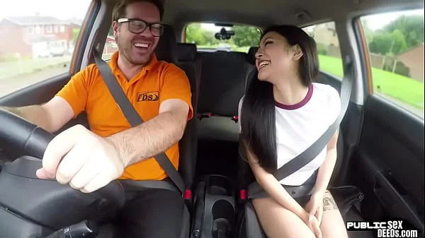 Asian babe publicly fucked by driving instructor