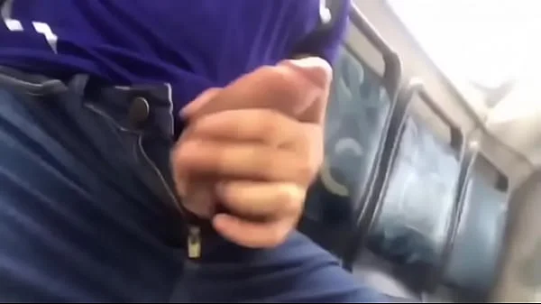 Muscle guy with big dick on bus