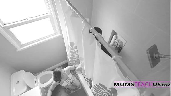 Shower Glory Hole Prank Gets Virgin StepSon Inside StepMom And StepSis